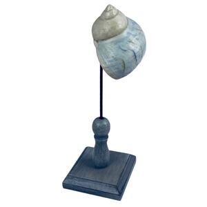 Vintage Decor SHELL DISPLAY On Gray Wood Stand 11" Tall Nautical Boat Decor